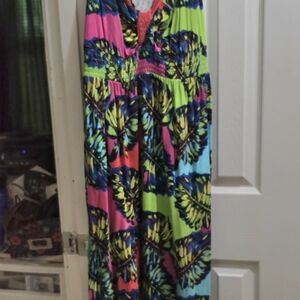 Tropical Leaf Print Maxi Dress